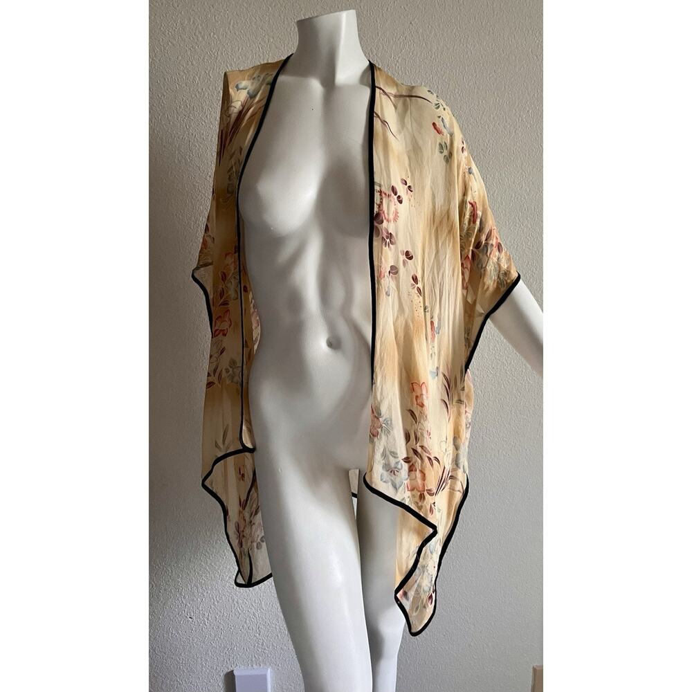 VTG CITRON Santa Monica 100% Silk Floral Open Front Kimono Cardigan Cover Up XS - Picture 10 of 16